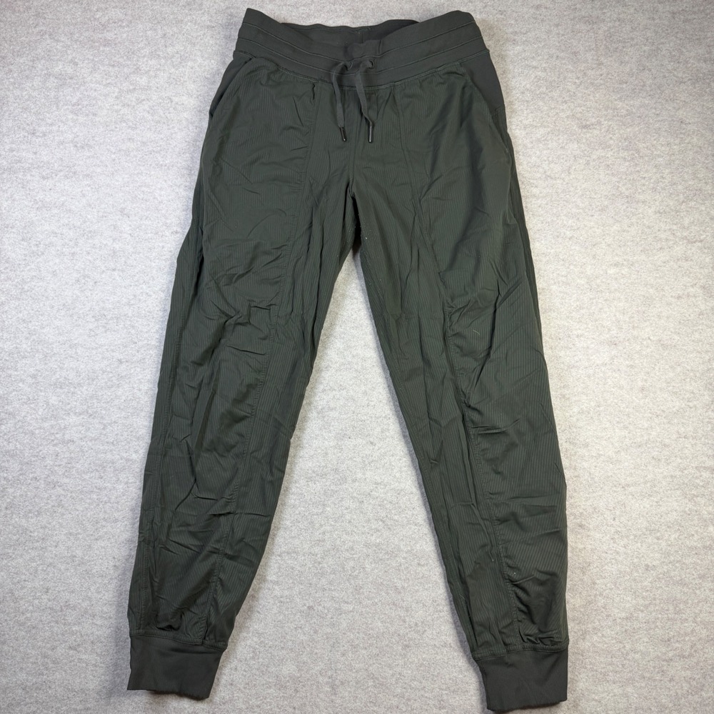 Lululemon Dance Studio Jogger Dark Olive Green Pinstripe Size 8 Activewear Pants